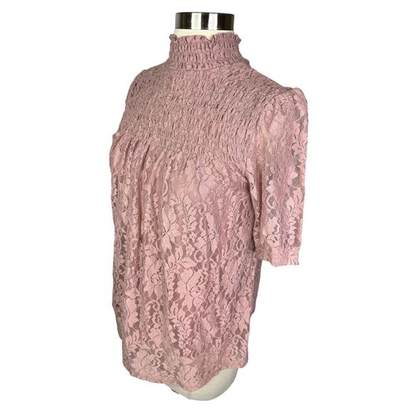 Cable & Gauge Mauve High Neck Lace Top - Picture 2 of 6